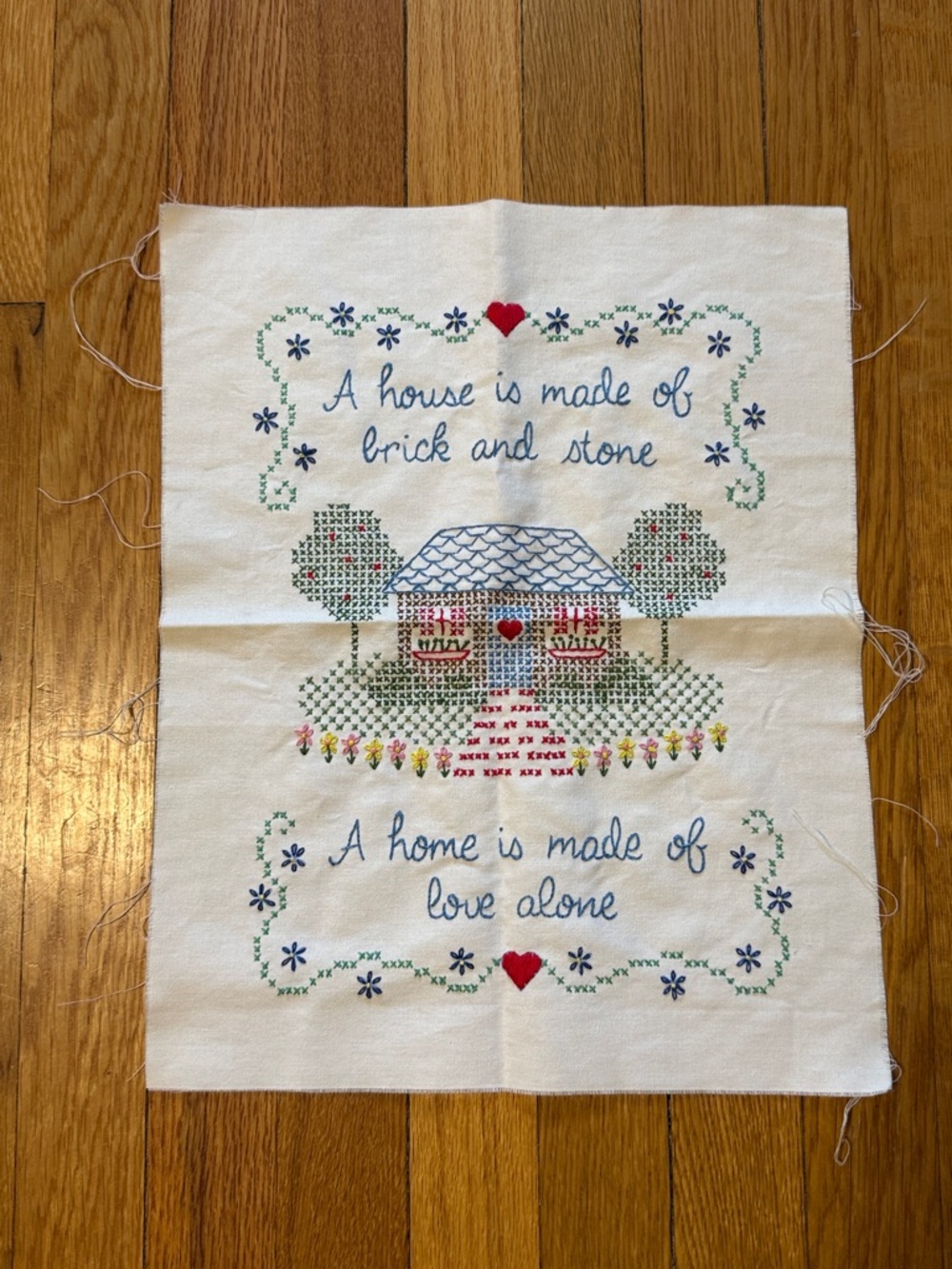 READY TO FRAME Vintage Cross Stitch Embroidery Home Is made of Love Alone 13x16